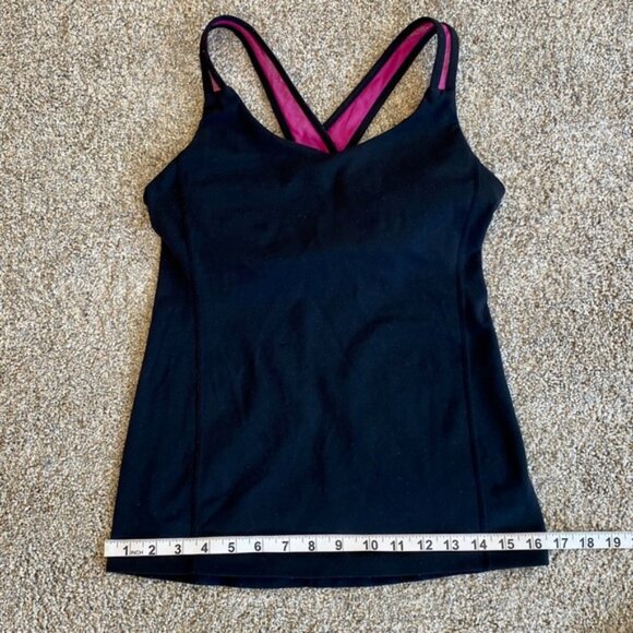 Lululemon black tank top with hot pink mesh cross cross straps. Women’s size 4-6 - Picture 9 of 9